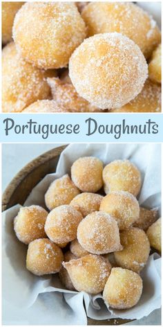 two pictures with different types of doughnuts in them and the words portuguese doughnuts