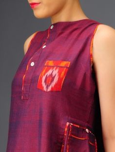 Purple Ikat Cotton Dress Jaypore Kurti Designs, Kurti Neckline, Cotton Dresses Online, Tenun Ikat, Ikat Dress, Kurti Neck Designs