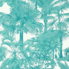 T10101 Palm Botanical Turquoise Wallpaper Paint Styles, Construction Wallpaper, Bathroom 2024, Bathroom Mural, Turquoise Room, Wallpaper Design Pattern, Thibaut Wallpaper, Palm Trees Wallpaper, Turquoise Wallpaper