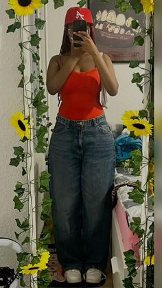 #fits #outfitoftheday #outfitgoals #outfitideasforwomen Mid Size Baggy Jeans Outfit, Baggy Jeans Summer Outfit, Sundress Outfit Aesthetic, Medium Size Fashion, Street Style Outfits Casual, Neat Casual Outfits, Jean Fit, Baggy Jean, Fashion Top Outfits