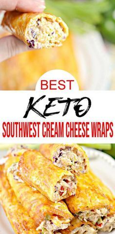 the best keto southwest cream cheese wraps on a white plate with text overlay