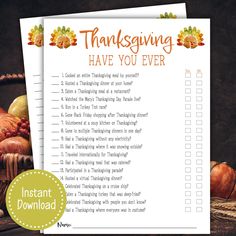 the thanksgiving have you ever printable checklist