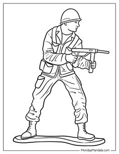 20 Soldier Coloring Pages (Free PDF Printables) Soldier Silhouette Free Printable, Women In Military, Soldier Silhouette, Coloring Sheets For Kids, Patriotic Stars, Battle Tank, Female Soldier, American Soldiers