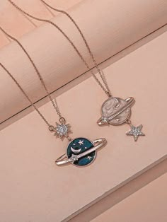 Celestial Rose Gold Sterling Silver Necklaces, Rose Gold Sterling Silver Celestial Necklace, قلادات متدلية, Bff Jewelry, Neck Pieces Jewelry, Fancy Jewelry Necklace