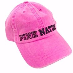 Victoria's Secret Pink "Pink Nation" Baseball Hat “Pink/Black” Adjustable Clip In Back Room For Pony Tail 100% Cotton Hand Wash Cold Only One Size Fits Most Vs Or Pink Gift With This Purchase ! Don’t Forget To Check Out The Matching Pink Nation Chug Mug Pink Summer Sports Baseball Cap, Pink Baseball Cap For Summer Sports, Casual Pink Hats With Adjustable Fit, Pink Sports Hats For Summer, Adjustable Pink Cotton Hat, Pink Sports Visor Baseball Cap, Trendy Pink Visor Hat, Pink Adjustable Hat With Curved Brim, Pink Adjustable Sports Hat