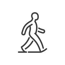 the silhouette of a man walking with a cane in his hand, line icon on white background