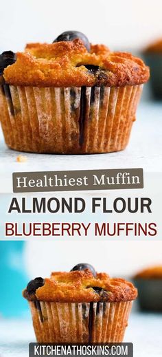 two blueberry muffins on top of each other with the words healthist muffin