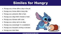 a cartoon character eating some food with the caption saying,'smiles for hungry '