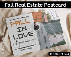 a real estate postcard for fall in love with an image of a house on it