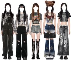 four different types of clothes for females with long hair and high waisted denims