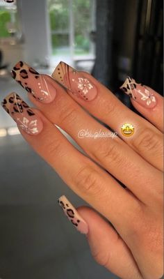 Nail Ideas Leopard Print, Leopard Print Acrylic Nails, Cheetah Acrylic Nails, Wow Nails, Leopard Print Nails, Lavender Nails, Colored Acrylic Nails