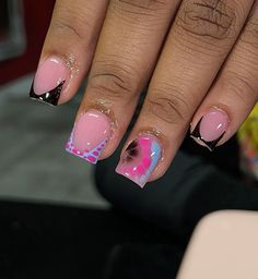 Extremely Short Nail Designs, Unique Acrylic Nails Creative Short, Short Junk Nail Designs Square, Short Acrylic Nails Dramatic, Purple Shorties Nails Square, Cute Short Birthday Nails, Short Square Acrylic Nails 3d Flowers, Cute Short Acrylic Nails Square, Extra Short Nail Designs