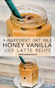 a jar filled with honey vanilla iced latte recipe