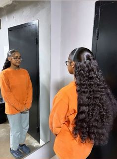 Slick Hairstyles Black Women, Sleek Hairstyles Black Women, Updo Black Hair, Black Hair Wavy, Hairstyles For Women With Glasses, Long Hair Ponytail Styles, Slicked Hairstyles, Birthday Hairstyle, Women With Glasses