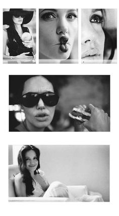 black and white photo collage with woman in sunglasses