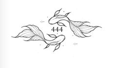 a drawing of two fish with long tails and leaves on it's back side