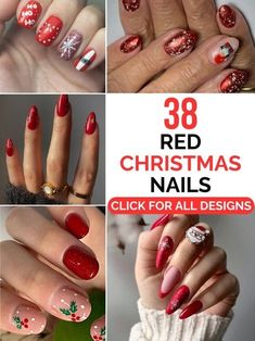 December Nails Red, Festive Nail Designs, Glitter French Tips, Snowflake Nail Art, Festive Nail Art, Red Polish, Christmas Gel Nails