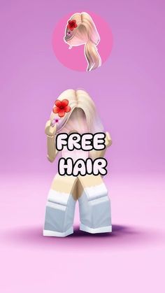 a girl with blonde hair standing in front of a pink background and the words free hair above her head