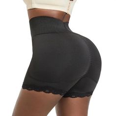 Elevate your curves with our exquisite high waist padded shaper shorts, adorned with a delicate lace trim. These innovative shaper shorts include two removable butt pads that are specially designed to enhance and curve around your hips, giving you an alluring hourglass shape. The seamless design provides a comfortable and discreet fit under any outfit, while the high waist supports and smooths your midsection. Perfect for enhancing your figure, these shaper shorts combine functionality with femi High Waist Shapewear Shorts With Built-in Bra, Elegant Compression Shapewear With Built-in Shorts, Elegant High-waisted Shapewear With Built-in Shorts, Elegant Fitted Brief Shorts, High-waist Shapewear Shorts With Built-in Bra, High-waisted Shapewear Shorts, Elegant Shaping Shorts, Elegant Shaping Short Bottoms, Body Shapewear