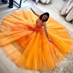 Orange Big Dress, Orange Ball Gown, Ball Gown Designs, Orange Quinceanera, Ballgown Dresses, Orange Prom Dress, Olive Green Bridesmaid Dresses, Puffy Wedding Dresses, Gothic Pictures