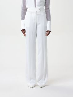 Find GENNY Pants on Editorialist. Pants GENNY Woman color White Luxury White Straight Leg Bottoms, Luxury White Pants For Workwear, Luxury White Workwear Pants, Luxury Wide Leg Bottoms For Fall, Luxury Wide-leg Dress Pants, Fitted Luxury Pants For Spring, Luxury Fitted Pants For Spring, Luxury Fitted High-waisted Wide Leg Pants, Luxury Long Summer Pants