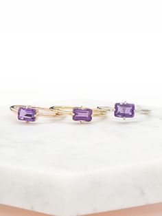 A unique spin on a modern classic. The Lady's Mantle Amethyst ring stuns with an amethyst center stone of a rich purple. It's a great present for those born in the month of love, February. Lady's Mantle, Solid Gold Rings, Jewelry Cleaner, February Birth Stone, Exquisite Jewelry, Amethyst Ring, Modern Classic, Jewelry Care, Solid Gold