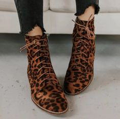 Chic Lace up Leopard Print Ankle Boots · KoKo Fashion · Online Store Powered by Storenvy Plus Size Shoes, Leopard Print Ankle Boots, Boots Leopard, Back To College, Shoes Spring, Spring Shoes, Rubber Heels, Alternative Fashion, Lace Up Boots