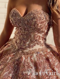 Rosewood Appliques Sweet Heart Neckline Ball Gown Quinceanera Dresses – SheerGirl Strapless Quinceanera Dresses, Sequin Ball Gown, Wedding Dresses Sweetheart Neckline, Formal Ball Gown, Strapless Prom Dress, Tulle Evening Dress, Long Prom Gowns, Gown Prom, Ball Gowns Prom