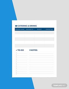 the catering and drinks checklist is shown on top of a blue background with an orange stripe