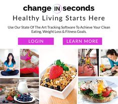 the website for healthy living starts here, including pictures of food and drinks on it