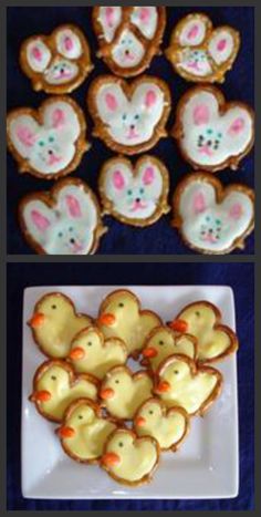 some cookies with bunny ears on them and other treats in the shape of bunnies