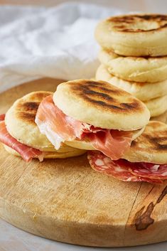 some pancakes with ham and cheese on them