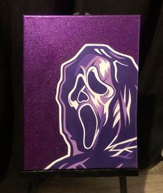 a purple and white painting of a man's face with his mouth wide open