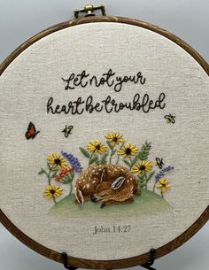 a cross - stitch kit with the words, let not your heart be troubled on it