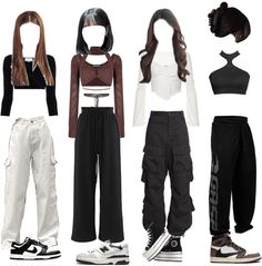 Performance Outfit 5 Members, Dr Moon, 3 Member Girl Group Outfits, 7 Member Girl Group Outfits, 5 Member Girl Group Outfits Y2k, Polyvore Outfits Dance Practice, Y2k Baddie, Black Balenciaga, Dance Practice