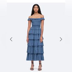 Sea New York Micah Off-Shoulder Dress Women’s Size Large New With Tags Color Blue Blue Off-shoulder Midi Dress For Summer, Blue Midi Off Shoulder Dress For Summer, Blue Off Shoulder Midi Dress For Summer, Blue Off-shoulder Midi Dress For Spring, Blue Midi-length Off-shoulder Dress For Spring, Blue Off Shoulder Midi Dress For Spring, Button Shirt Dress, Flannel Dress, Sea New York