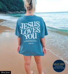 "Jesus Loves You Comfort Colors Christian Shirt 👉 QUICK FACTS 👈 Unisex Garment-Dyed T-shirt Comfort Colors® 1717 100% ring-spun cotton. Sizing is true to size RELAXED FIT - Size up 1-2 sizes for oversized look 👉HOW TO ORDER:👈 1. Please, Check and Review all Photos. 2. Select Your Size and Color from drop down menus. 3. Choose Your Quantity as much as you want. 4. Click \"Add To Cart\". For multiple items go back to the listing and repeat the steps. 👉Sizing Chart 👈 Use the sizing chart to understand the measurement of our Hoodies. 👉Care Instructions 👈 Machine wash: cold (max 30C or 90F); Do not bleach; Tumble dry: low heat; Iron, steam or dry: low heat; Do not dryclean. 👉Returns👈 All items are made-to-order. Because of the nature of these items, unless they arrive damaged or defec Jesus Love Shirts, Outfits To Where To School, Preppy Christian Outfits, Jesus Loves You Shirts, Scripture T Shirts, God Shirts For Women, Cute Christian Shirts For Women, Jesus Loves You Shirt, Love Like Jesus Shirt