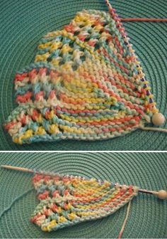 two pictures showing how to crochet an object with yarn on it and the same knitting