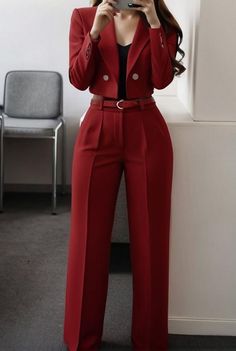 Red Suit For Woman, Cute Suit Outfits For Women, Stylish Dress For Women, Women Red Suit, Casual Red Outfits For Women, Hot Suits Women, Formal Sets For Women, Server Outfits Restaurant, Semi Formal Outfit Ideas Women