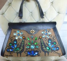 Enid Collins Pavan Purse with Jeweled Birds Vintage by themodpod, $100.00 Fun Purses, Vintage Collectables, Blue Peacock, Cute Handbags, Peacock Blue