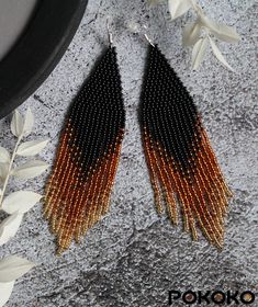 Gold beaded earrings Seed bead earrings Fringe earrings | Etsy Brown Beaded Fringe Earrings For Festival, Festival Brown Beaded Fringe Earrings, Unique Brown Beaded Dangling Earrings, Traditional Brown Beaded Fringe Earrings, Black And Gold Beaded Fringe Earrings, Gold Beaded Earrings, Beaded Chandelier Earrings, Gold Bead Earrings, Beadwork Earrings