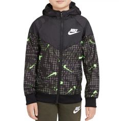 Nike Sportswear Windrunner Track Jacket Big Boys Size: Small (Loose Fit) Colors: Black With Volt Green Material: Polyester Long Sleeves, Hooded Glow-In-The-Dark Logo Lightweight, Durable And Breathable Woven Fabric 18 Inches - Chest 20 Inches - Length 100% Authentic. Brand New With Tags Nike Windrunner Jacket, Nike Windrunner, Classic Sportswear, Kids Sportswear, Windrunner Jacket, Nike Pullover, Mens Cotton T Shirts, Boys Nike, Boys Jacket