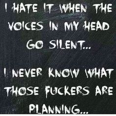 a blackboard with writing on it that says i hate it when the voice in my head go silent