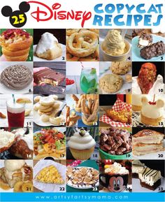 the cover of disney's copycat recipe cookbook shows pictures of various desserts and pastries