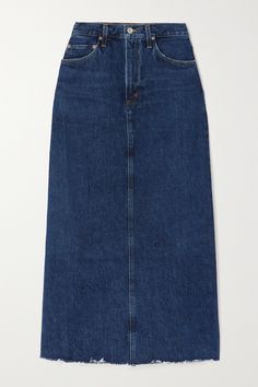 AGOLDE says this 'Hilla' skirt is "designed to be the piece you build your outfit around." Inspired by styles from the mid-'90s, it's cut from dark certified organic denim blended with pre- and post-consumer cotton. The frayed hem is split at the back for a comfortable fit.<br><br>This product was created using Considered Materials. Find out more about NET SUSTAIN <a href="https://www.net-a-porter.com/en-gb/campaigns/net-sustain">here.</a… Build Your Outfit, Midi Wrap Skirt, Long Denim Skirt, Spring Capsule Wardrobe, Denim Maxi, Exclusive Dress, Denim Maxi Skirt, Denim Midi Skirt, Fashion Mode