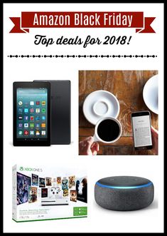 amazon black friday sale items including an ipad, tablet and coffee cup with text overlay