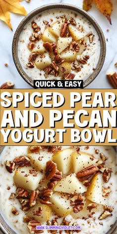 two bowls filled with yogurt and pecans