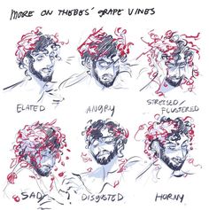 a drawing of different types of hair and beards