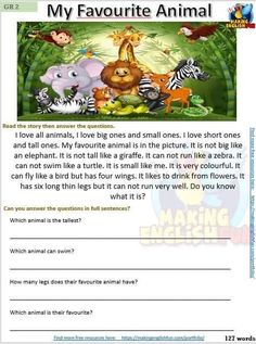 an animal story is shown in this worksheet