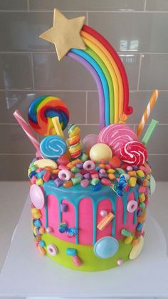 a birthday cake decorated with candy and candies